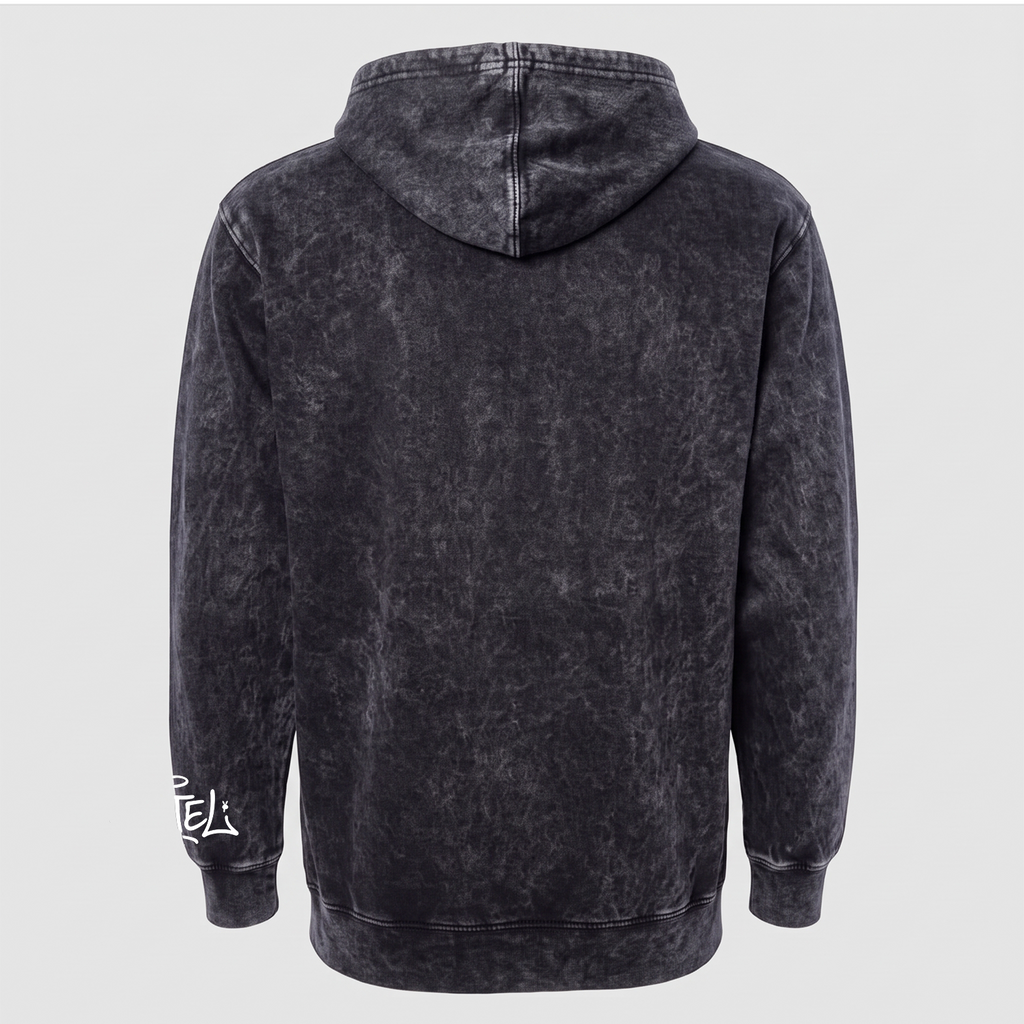 Acid Wash Black Pastel. Crest Logo Hoody