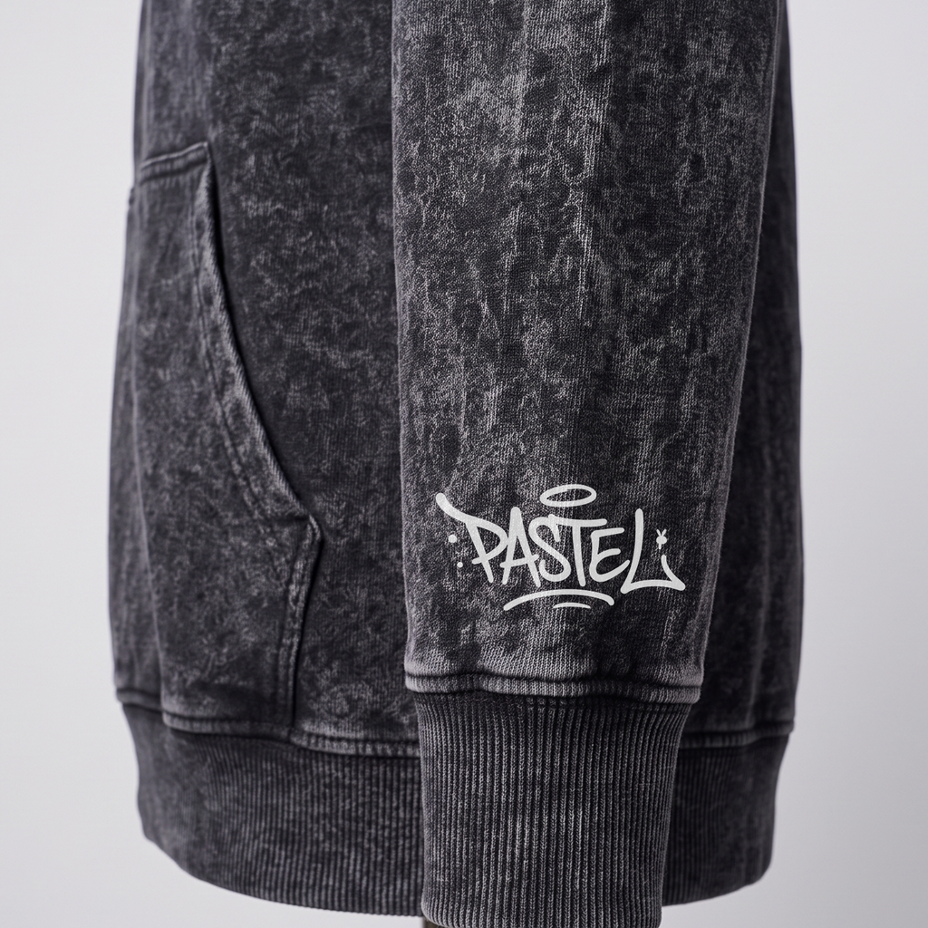 Acid Wash Black Pastel. Crest Logo Hoody