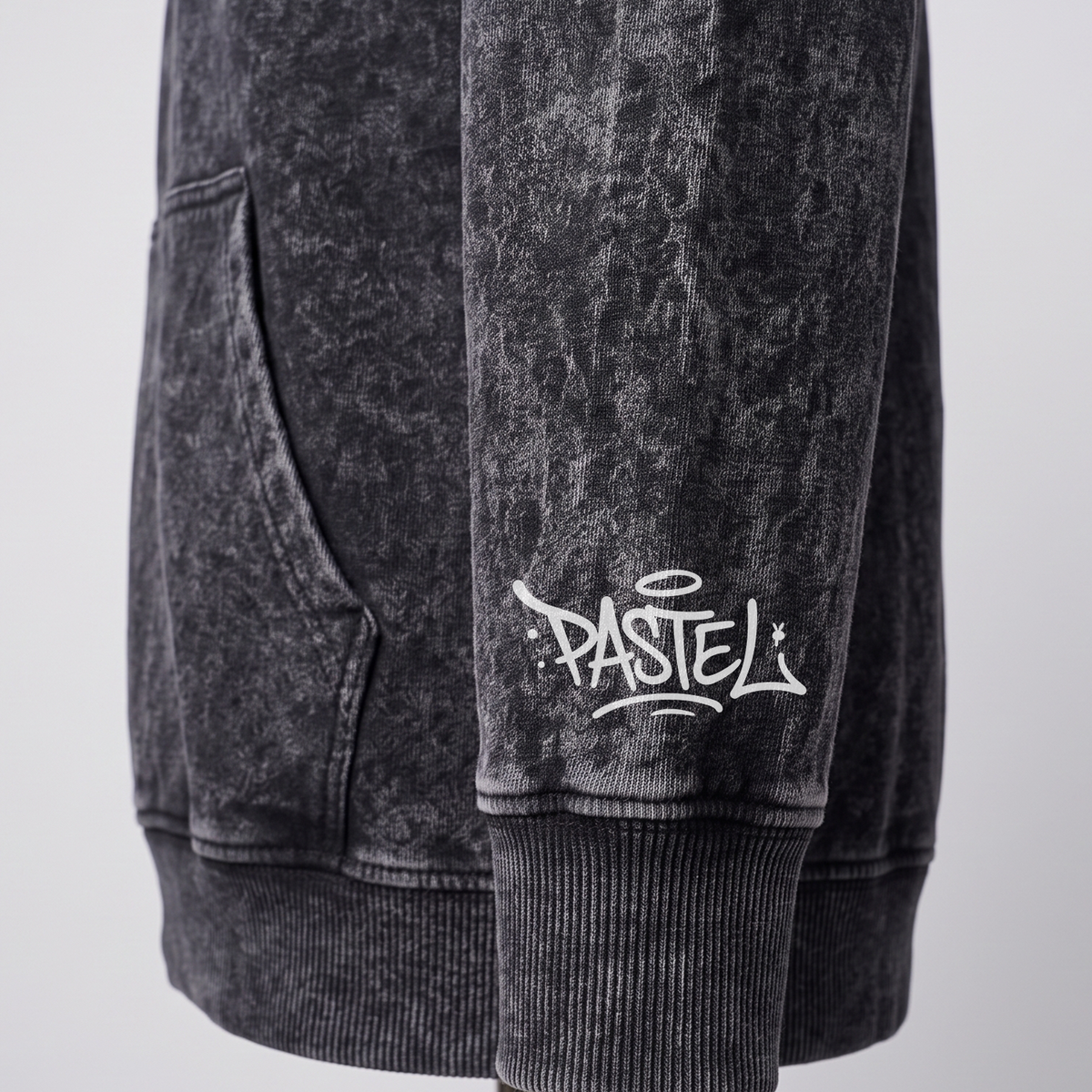Acid Wash Black Pastel. Crest Logo Hoody