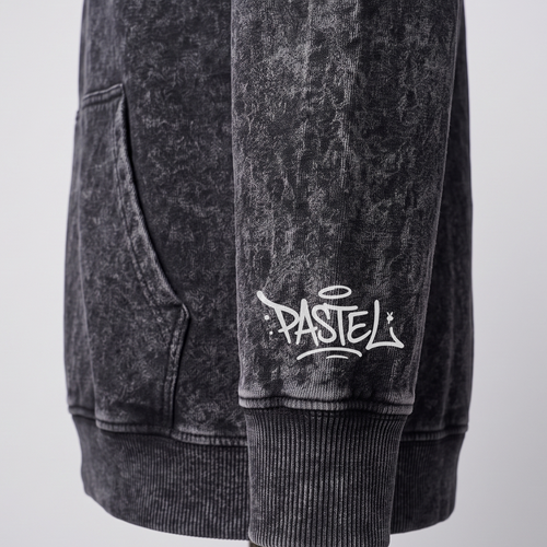Acid Wash Black Pastel. Crest Logo Hoody