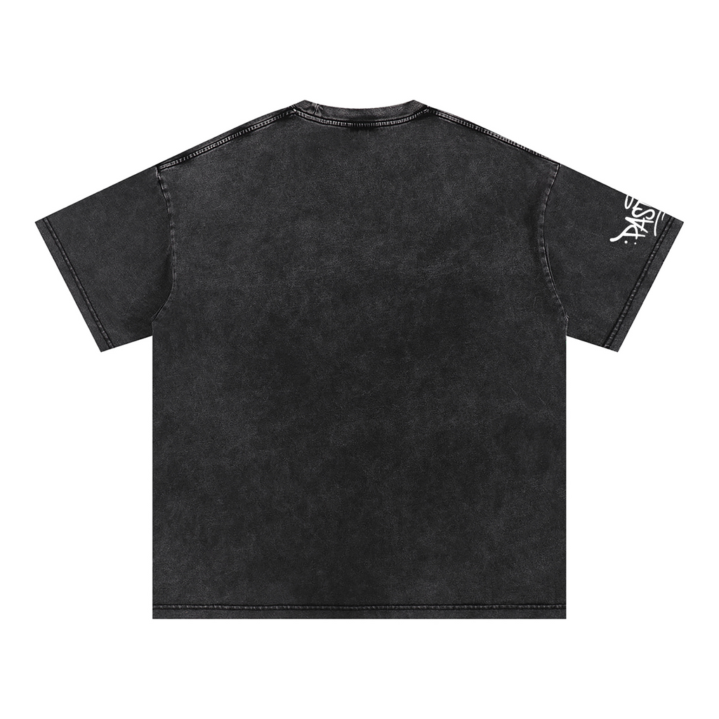 Peace Bunny Oversize Acid Wash Tee (LAVENDER/BLACK)