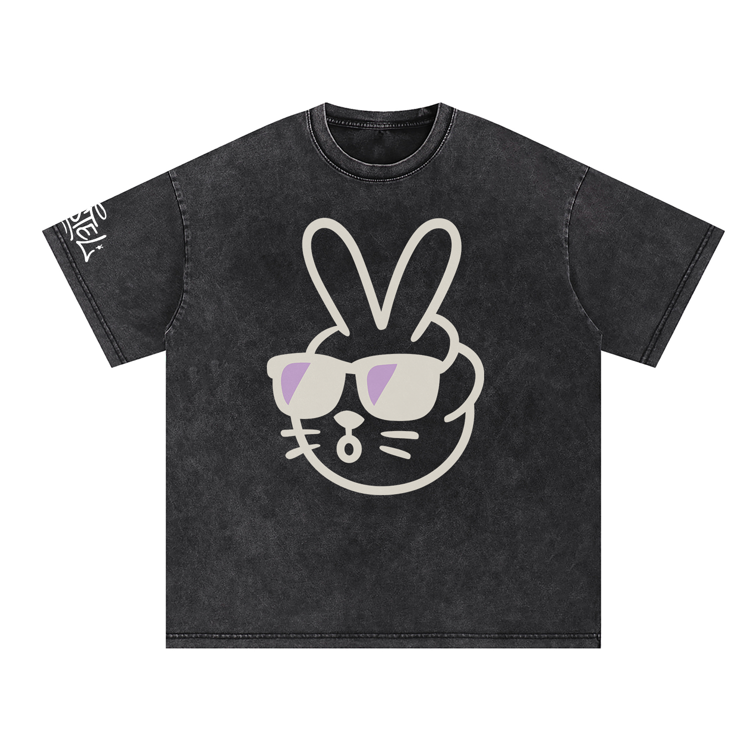 Peace Bunny Oversize Acid Wash Tee (LAVENDER/BLACK)