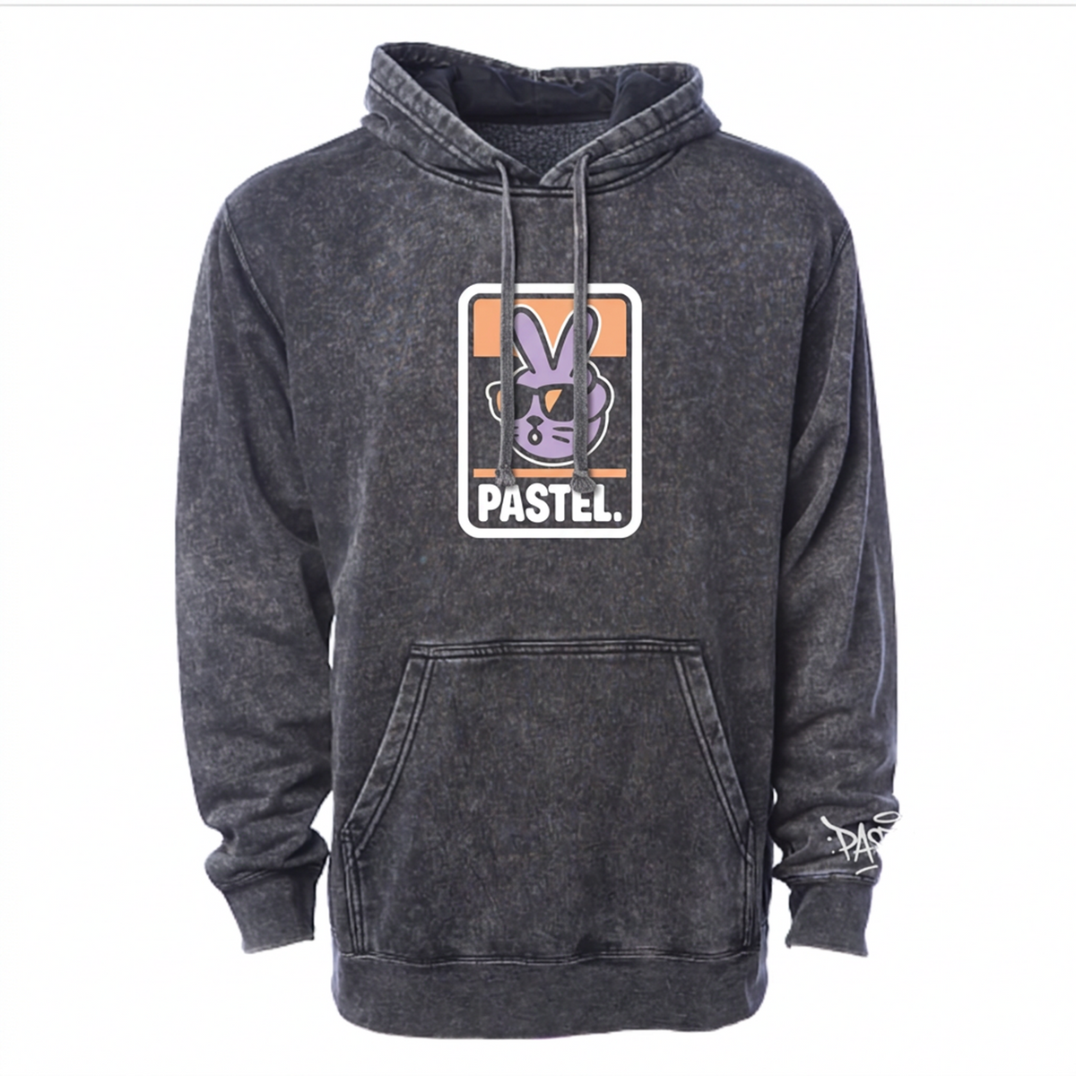 Acid Wash Black Pastel. Crest Logo Hoody