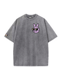 Oversize Acid Wash Peace Bunny Grey Tee