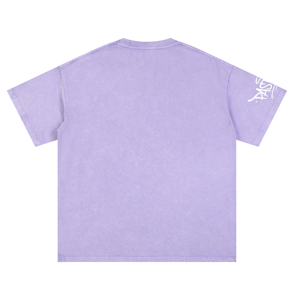 Peace Bunny Oversize Acid Wash Tee (LAVENDER/BLACK)